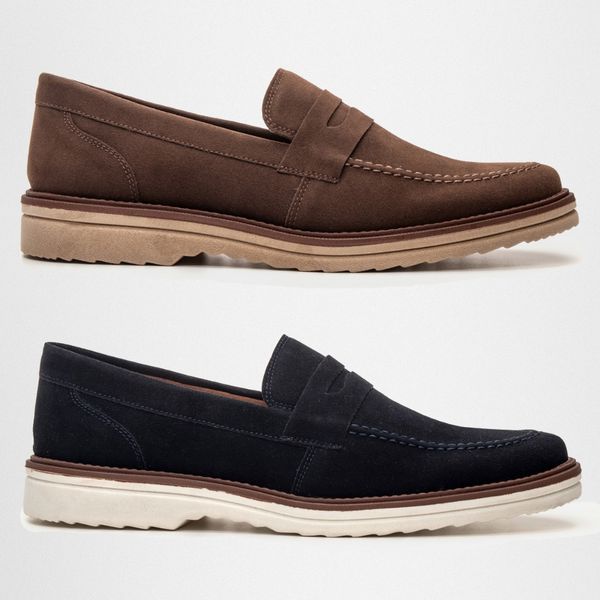 Kit 2 Mocassim Masculino Loafer Derby em Camurça - Azul + Marrom