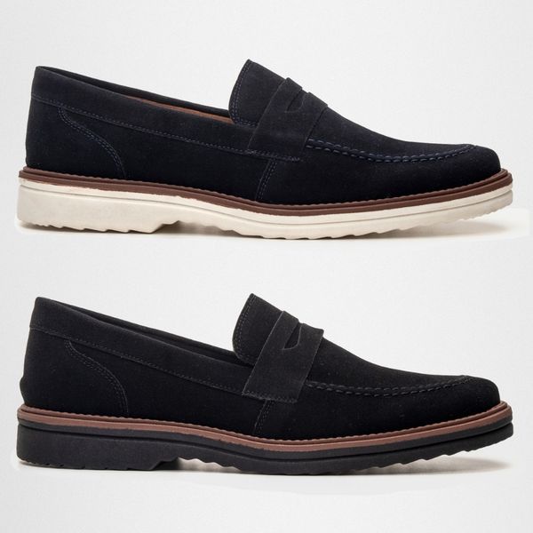 Kit 2 Mocassim Masculino Loafer Derby em Camurça - Preto + Azul