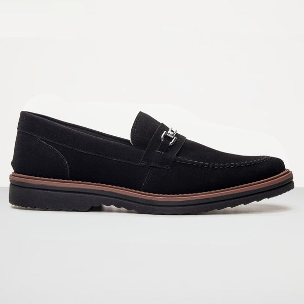 Mocassim Masculino Loafer Derby em Camurça - Preto/Preto
