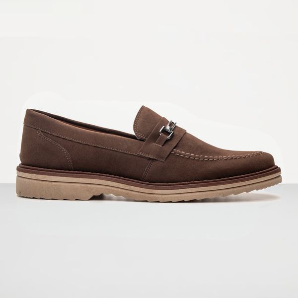 Mocassim Masculino Loafer Derby em Camurça - Café