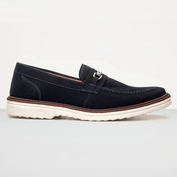 Mocassim Masculino Loafer Derby em Camurça - Azul
