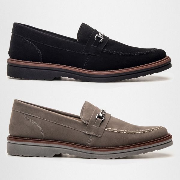 Kit 2 Mocassim Masculino Loafer Derby em Camurça - Preto + Cinza