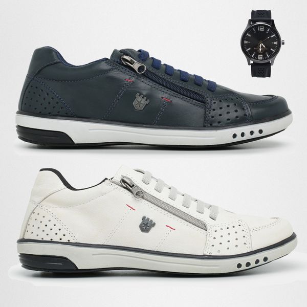 2 Tenis Masculino Casual Ajuste Elástico Leve e Confort + Relógio Digital - Azul + Gelo