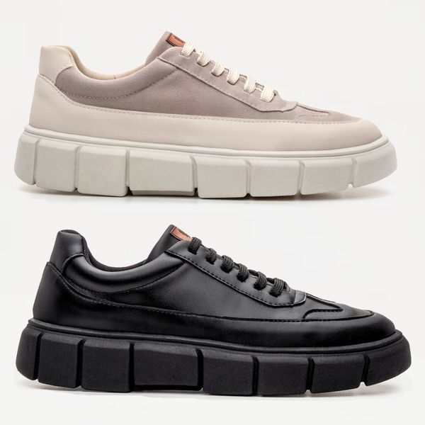 Kit 2 Pares do Tenis Oversized H.Boss Melburk Sneaker Masculino - Cinza/Nude + Preto/Preto