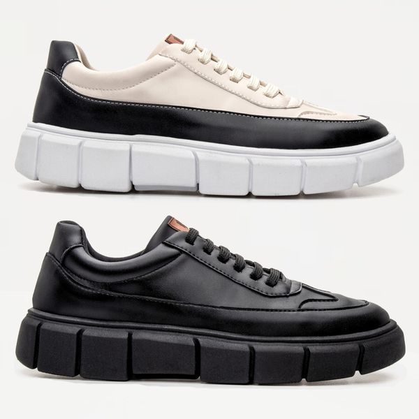 Kit 2 Pares do Tenis Oversized H.Boss Melburk Sneaker Masculino - Preto/Nude + Preto/Preto