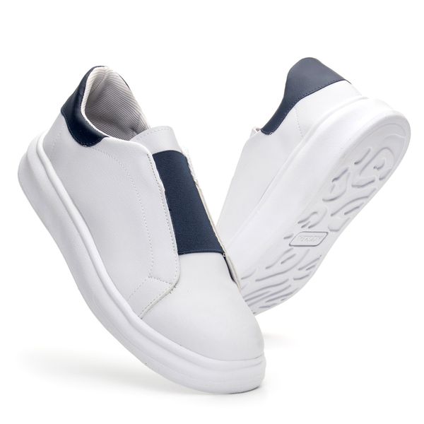 Tenis Masculino Casual Elástico Sneaker Oversize Branco/Azul