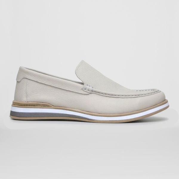 Mocassim Maverick Masculino Slip On Loafer Derby em Couro - Gelo