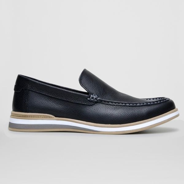 Mocassim Maverick Masculino Slip On Loafer Derby em Couro - Preto