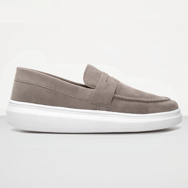 Mocassim Masculino Sola Alta Loafer Derby em Camurça - Cinza