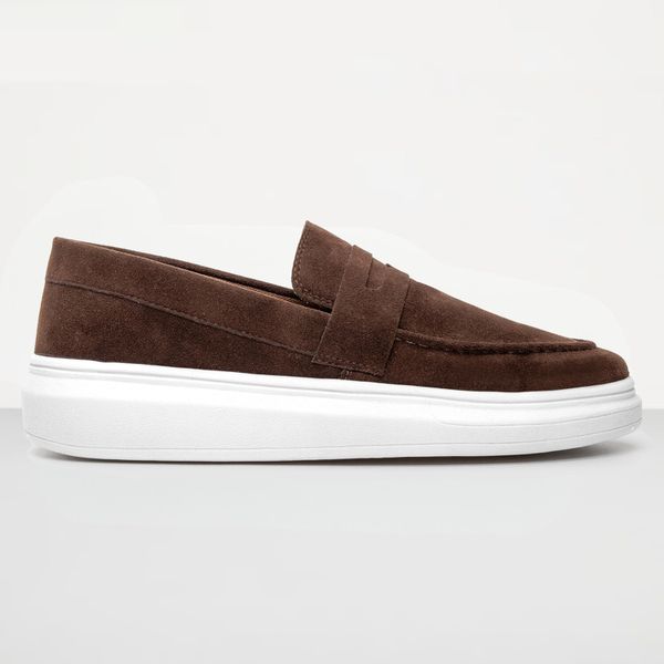 Mocassim Masculino Sola Alta Loafer Derby em Camurça - Marrom