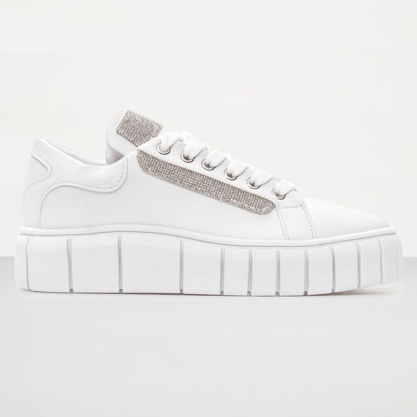 Tênis Feminino Casual com Strass - Branco