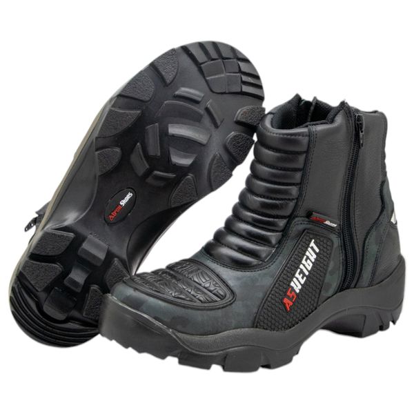 Bota motociclista com altura de até 9cm em couro legítimo solado preto AS-HEIGHT