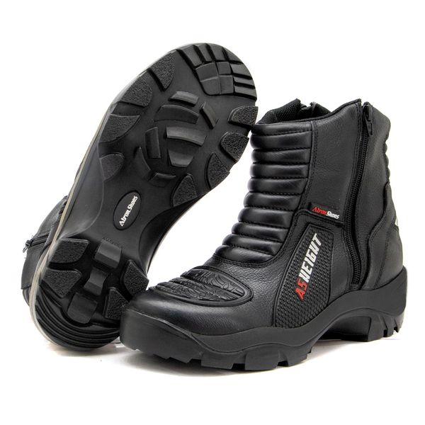 Bota motociclista com altura de até 9cm em couro legítimo solado preto AS-HEIGHT