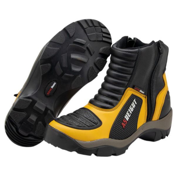 Bota motociclista com altura de até 9cm em couro legítimo AS-HEIGHT