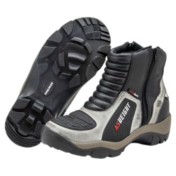 Bota motociclista com altura de até 9cm em couro legítimo AS-HEIGHT