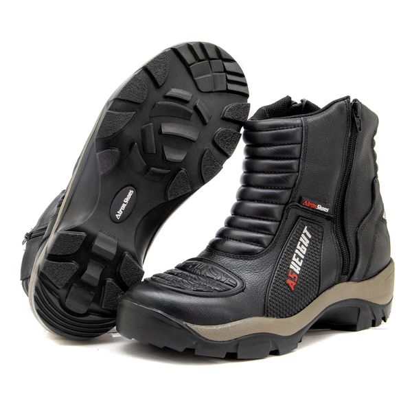 Bota motociclista com altura de até 9cm em couro legítimo AS-HEIGHT