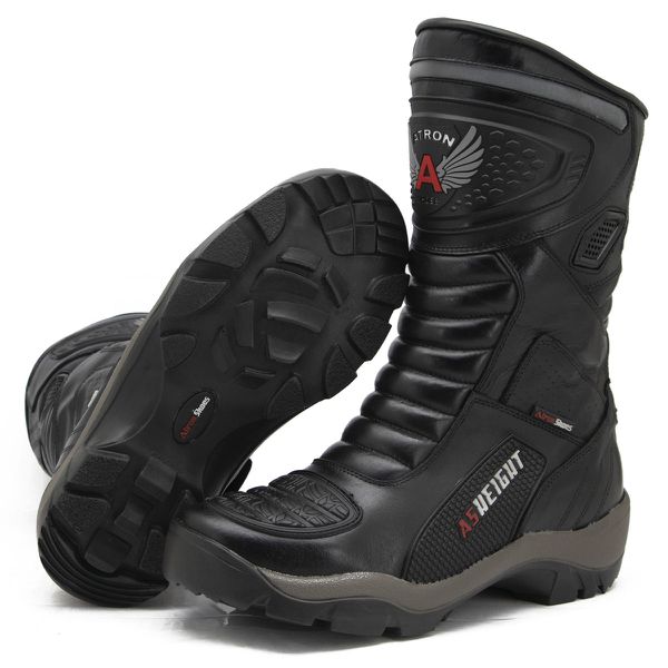 Bota motociclista cano Alto com altura de até 9cm em couro legítimo AS-HEIGHT