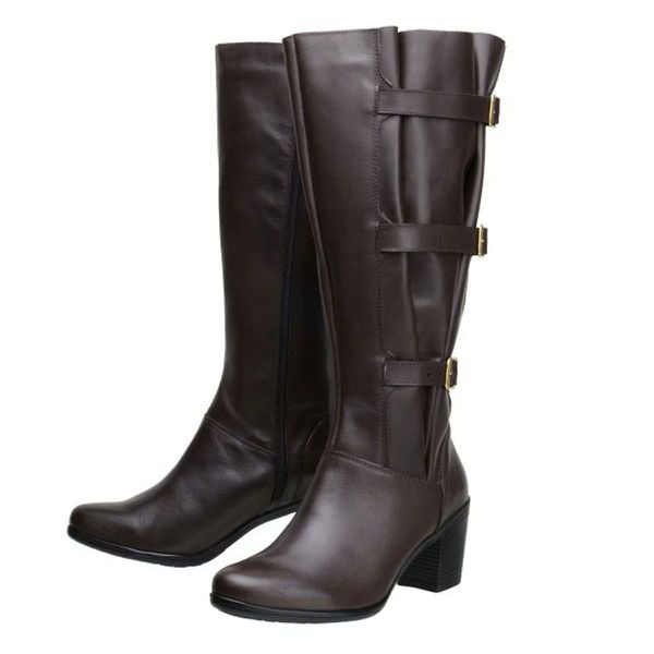 Bota feminina cano alto ajustável na panturrilha 9062 na cor café