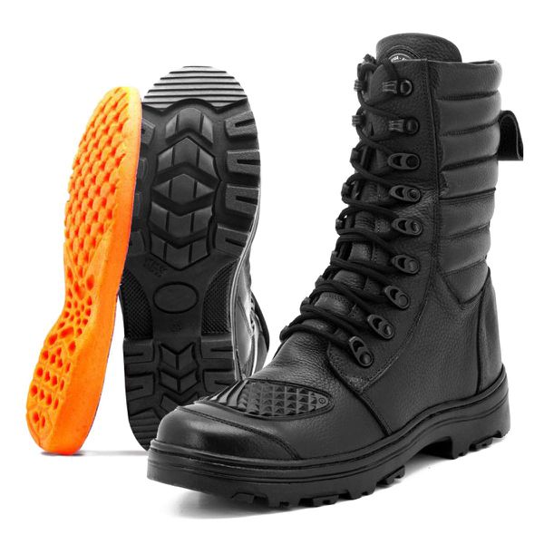 Bota militar em couro legítimo com zíper lateral 277