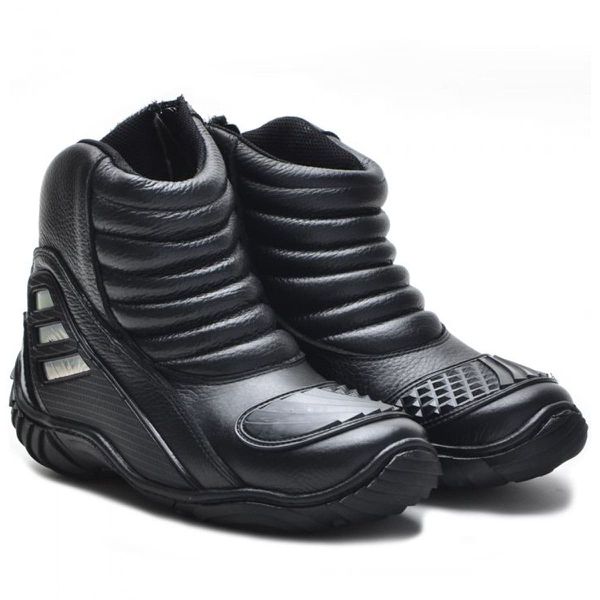 Bota motociclista cano médio em couro com refletivo - 279