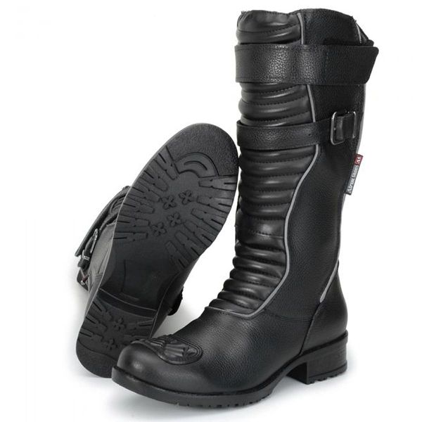 Bota motociclista cano alto feminina com refletivo em couro 9118