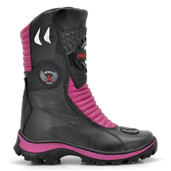 Bota de motociclista feminina cano alto em couro legítimo 302