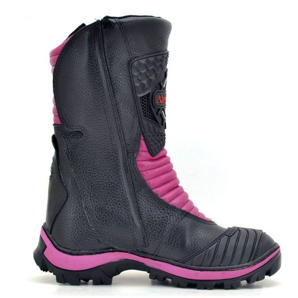 Bota de motociclista feminina cano alto em couro legítimo 302