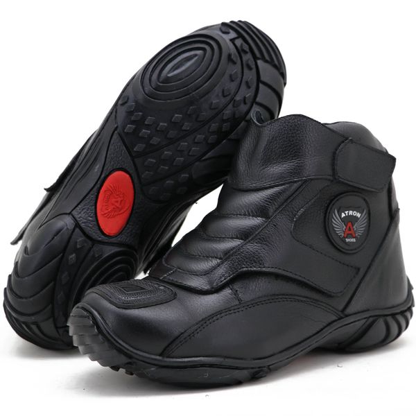 Coturno motociclista em couro legítimo preto 270