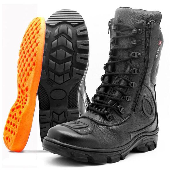 Coturno Militar Tático Couro Legítimo preto com zíper 292