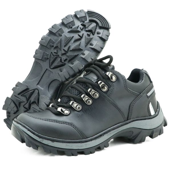 Tênis adventure casual em couro na cor preta Atron Shoes 269