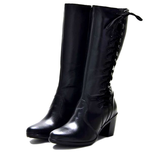 Bota feminina em couro legítimo de cano alto preta 9207