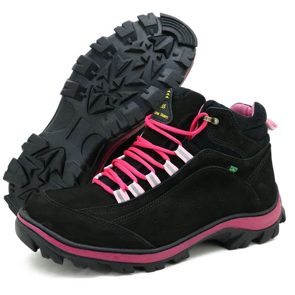 Coturno Adventure para trilha Atron Shoes 019 em couro legítimo preto