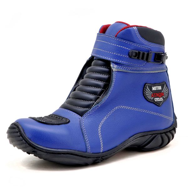 Bota motociclista azul e preta com tira para regulagem semi impermeável 287