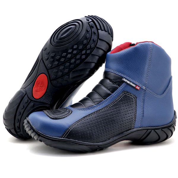 Bota motociclista azul semi impermeável de couro legítimo 305