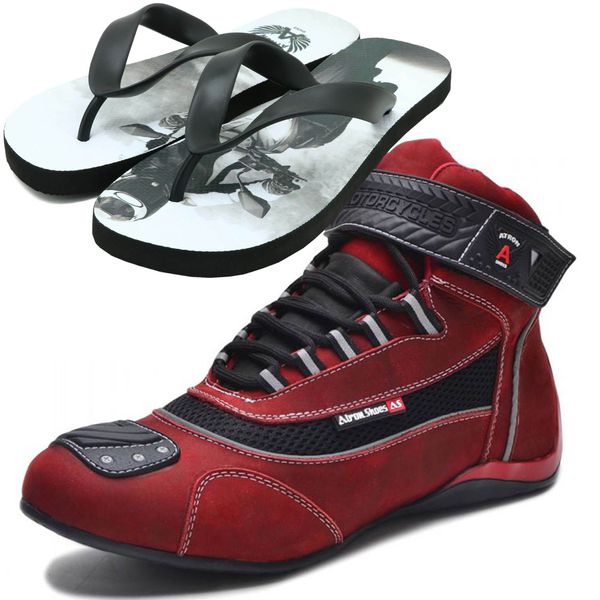 Tênis motociclista vermelho nobuck unissex 310 com chinelo estampado