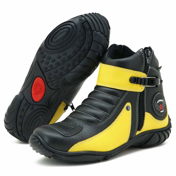 Bota motociclista preto e amarelo em couro na cor da moto 271