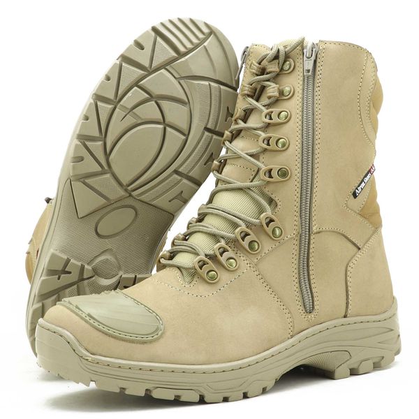 Coturno militar Atron Shoes na cor areia com zíper dos dois lados 303