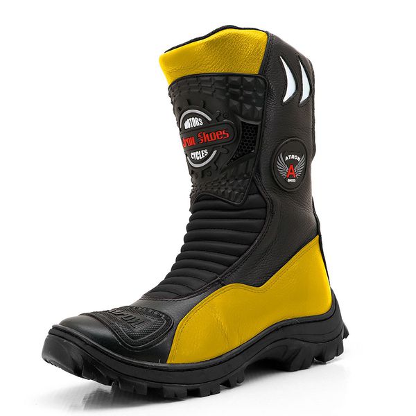 Bota Motociclista Couro Legítimo Preta Amarela - 307
