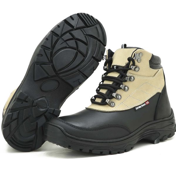 Coturno trekking adventure em couro legítimo nas cores preto e areia 246