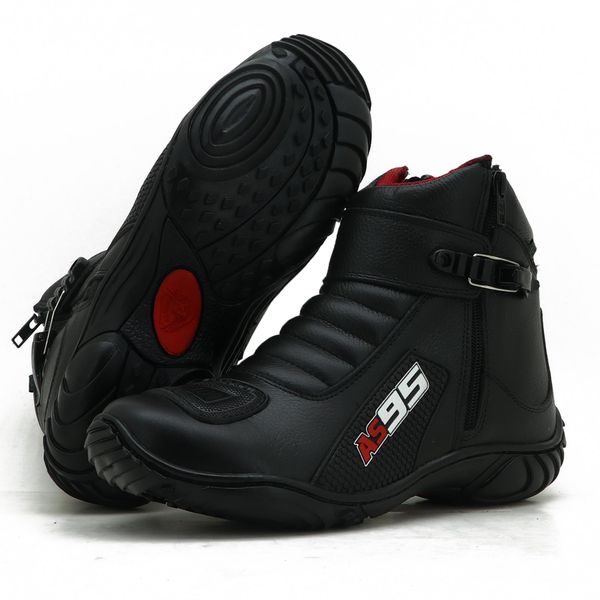 Bota Motociclista Em Couro Legítimo Na Cor Preto AS95