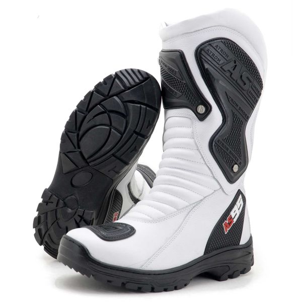 Bota Motociclista AS95-PRO em couro legítimo na cor branca 405 - LANÇAMENTO