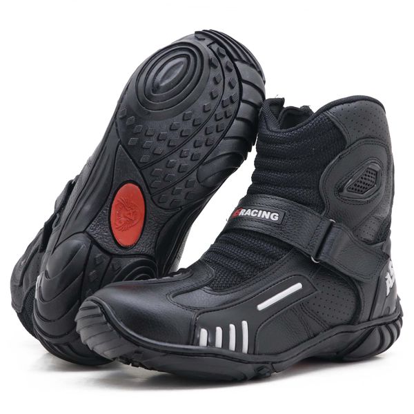 Bota motociclista AS-RACING respirável em couro legítimo na cor preta 406