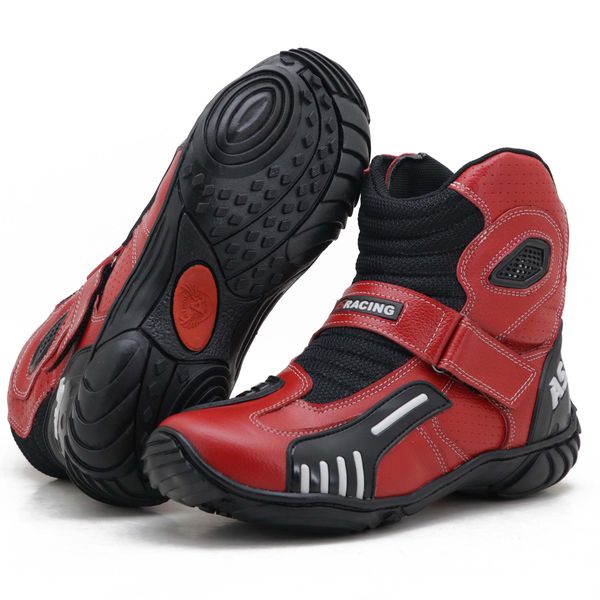Bota motociclista AS-RACING Vented em couro legítimo na cor vermelha