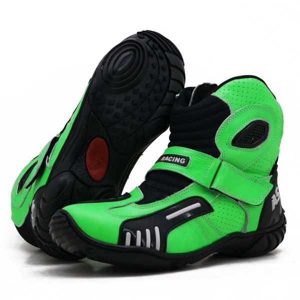Bota motociclista AS-RACING Vented em couro legítimo na cor verde