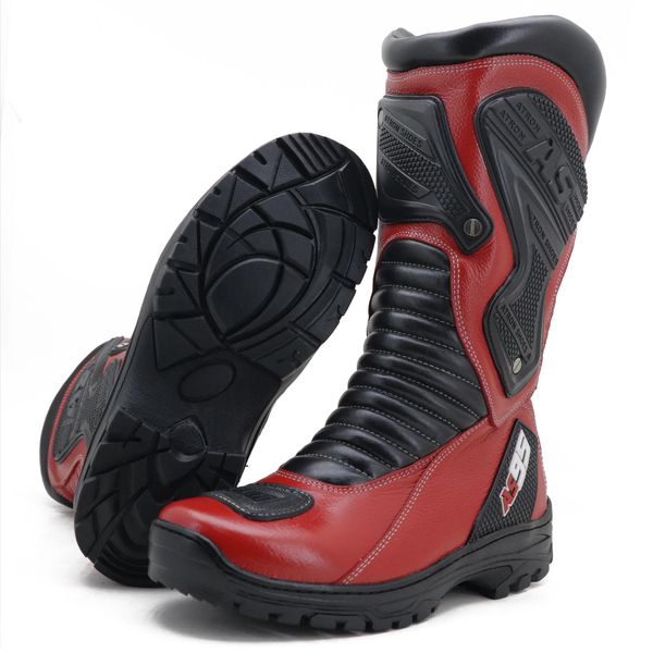 BOTA MOTOCICLISTA AS95-PRO EM COURO LEGÍTIMO NA COR VERMELHA 405 - LANÇAMENTO