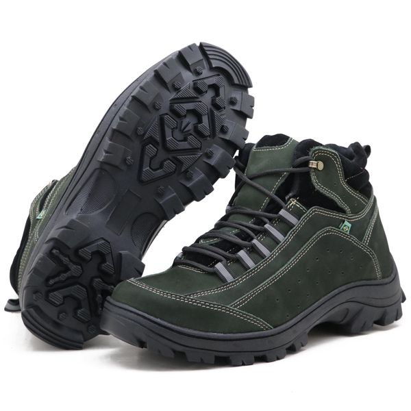Coturno Adventure Atron Shoes para Trilha em Couro Legítimo Na Cor Verde Militar 019