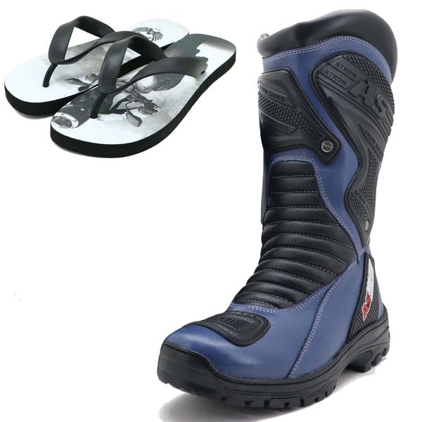 KIT CHINELO BOTA MOTOCICLISTA NA COR AZUL EM COURO LEGÍTIMO AS95-PRO 405