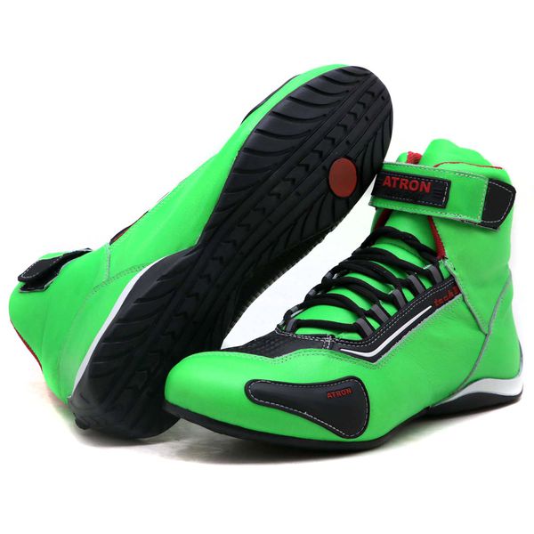Sapatilha para kart cano alto em couro legítimo nas cores verde limão e preto 311
