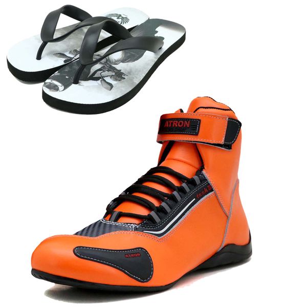 KIT CHINELO Sapatilha para kart cano alto de couro legítimo na cor laranja 311