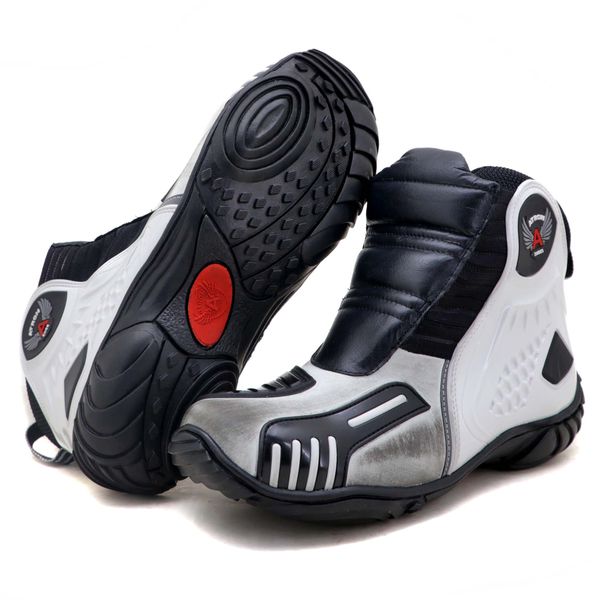 Bota motociclista Atron Shoes AS-HIGHWAY em couro legítimo semi-impermeável emborrachada Com elástico na cor ASfalto 408